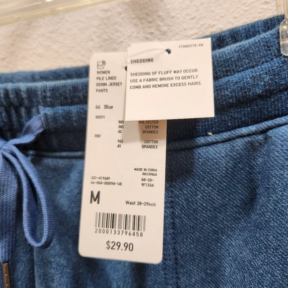 Uniqlo Pile Lined Jersey Pants Denim Blue Sweatpants Jeans - Picture 3 of 7